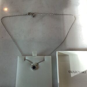 Swarovski Silver Angelic Necklace with Square Cut, Dark Blue Gem, Brand New